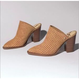 Sam Edelman Bates Mule Perforated Suede Block Heel Tan Size 10